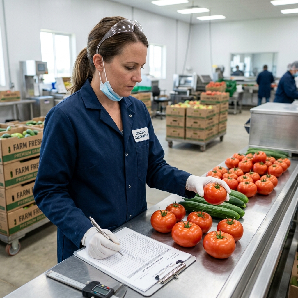 Quality checking and testing vegetables at Kshetriva Farms